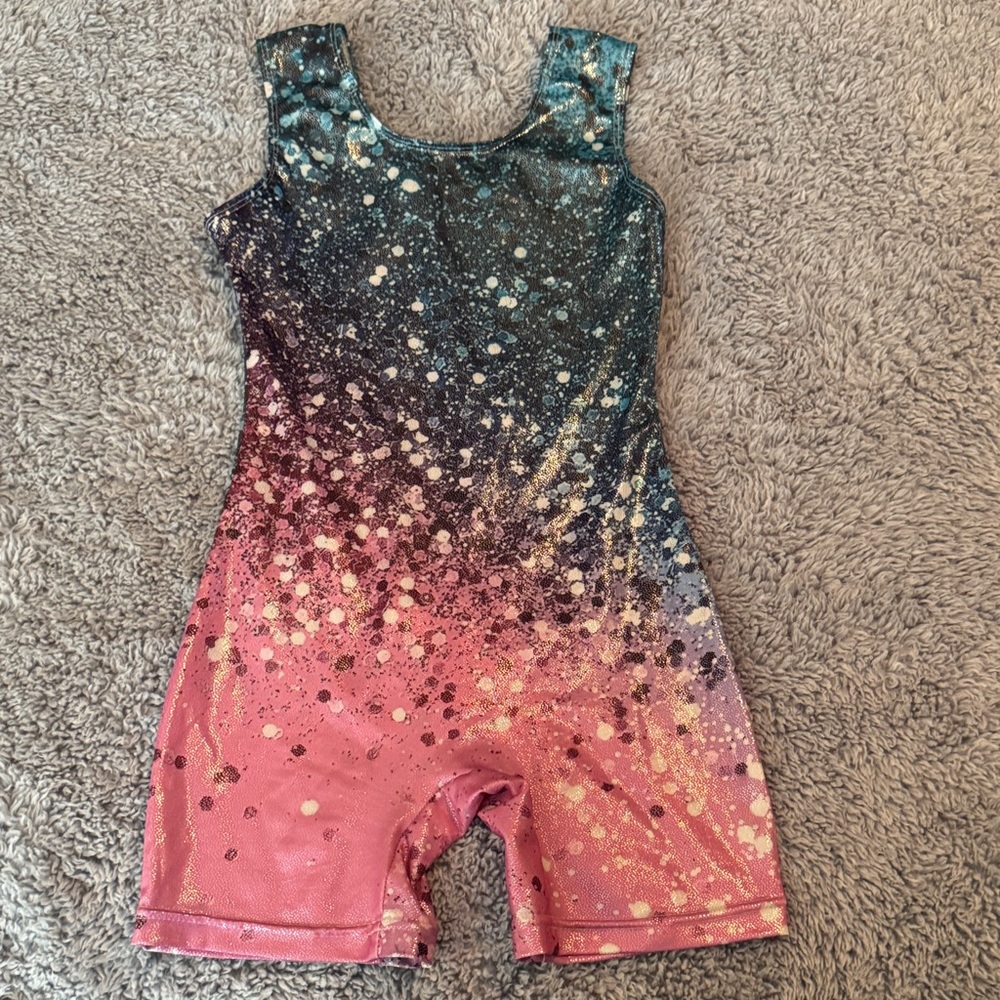 Galaxy Ombre Sparkle Gymnastics Unitard - Teal to Pink